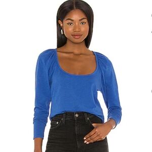 Nation LTD Cherry Scoop Neck Long Sleeve Top in Workman Blue